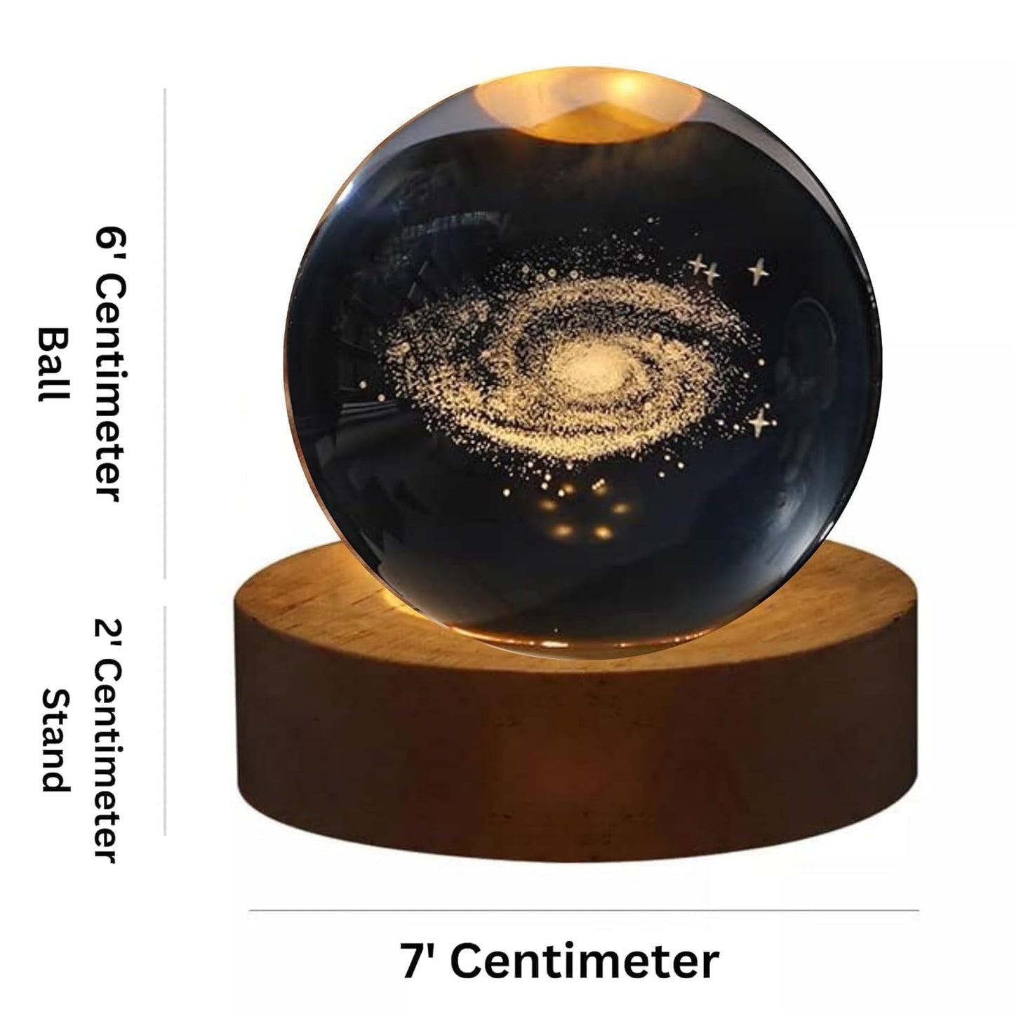 Galaxy 3D Crystal Ball Night Light with Wooden Base - LED USB Table Lamp for Kids, Teens, and Home Décor