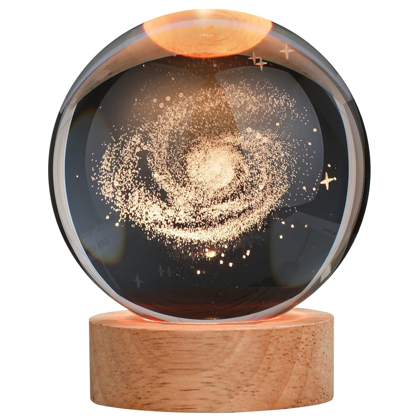 Galaxy 3D Crystal Ball Night Light with Wooden Base - LED USB Table Lamp for Kids, Teens, and Home Décor